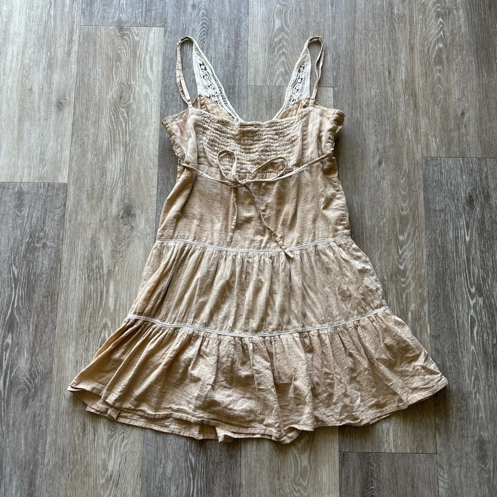 Passport Y2K Beige Tiered Butterfly Crochet Fairy Festival Babydoll Dress Size S - Picture 5 of 10